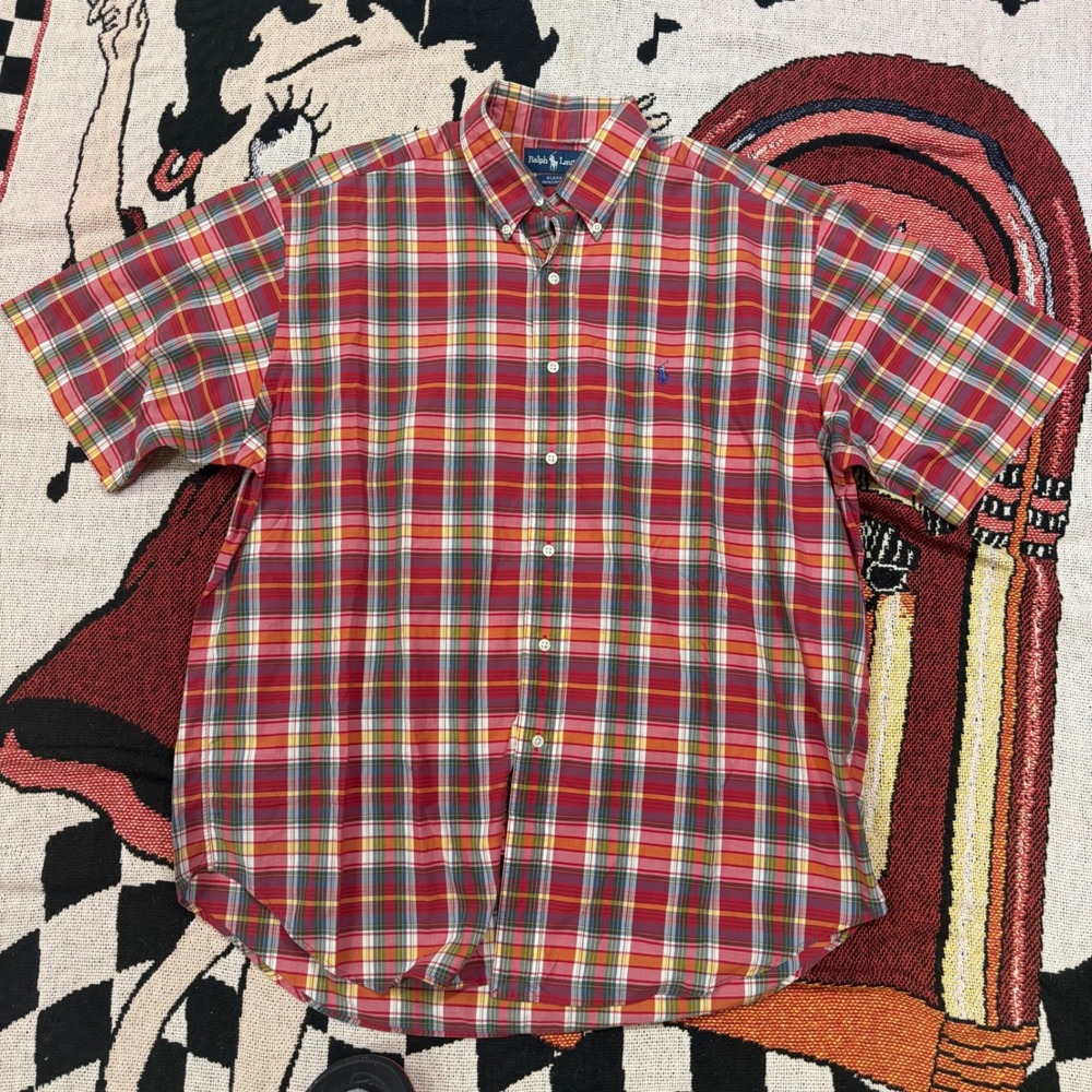 Ralph Lauren Blake Mens Large Red Plaid Short Sleeve Button Down Cotton Shirt